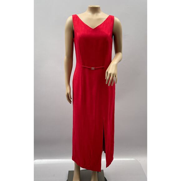 David Warren Vtg 90s Dress Women 4 Red Midi Sheath Side Slit Cocktail Party - Picture 1 of 11